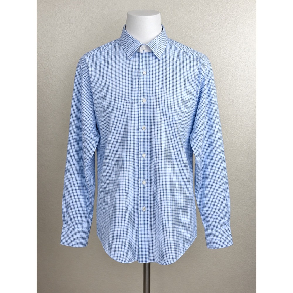 Eddie Bauer Men's XL Blue Gingham Dress Shirt Stretch 17-17.5 36/37 NWT